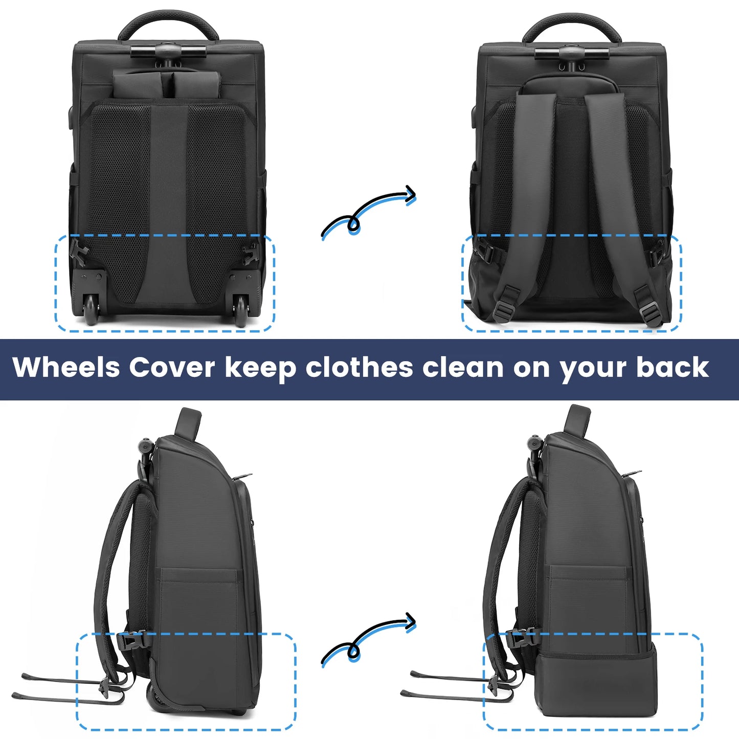 High Quality USB Charging Trolley Luggage Backpack with Wheels for 15.6-inch Laptop Business Backpack Waterproof Travel Luggage
