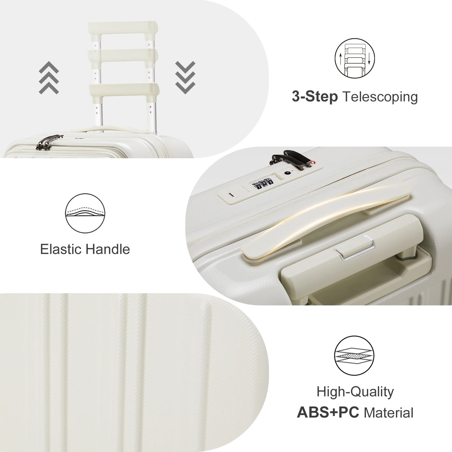 Luggage Sets 3 Piece, ABS+PC Front Open Hardshell Lightweight Luggages,Suitcase with TSA Lock & Double Wheels (20/24/28, White)