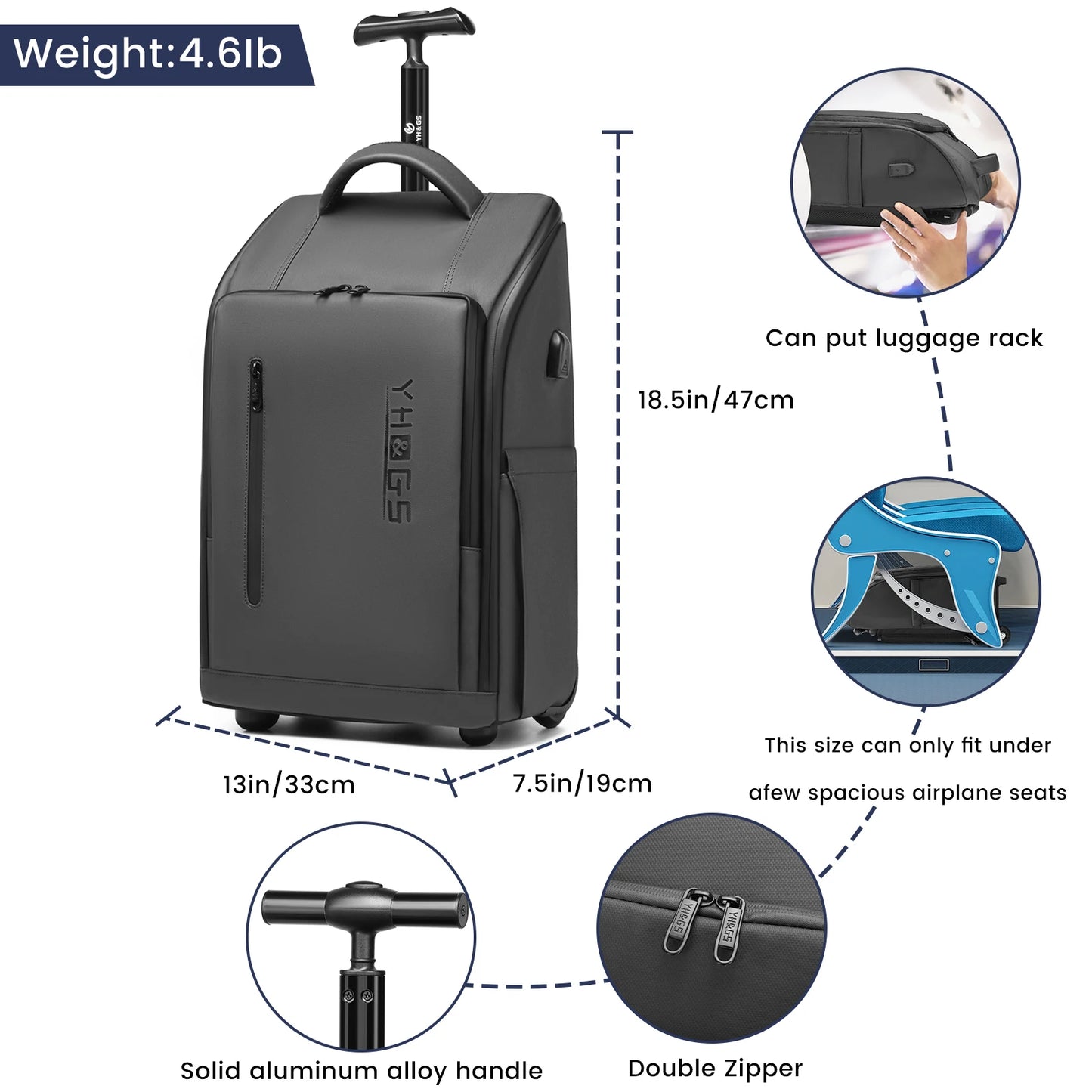High Quality USB Charging Trolley Luggage Backpack with Wheels for 15.6-inch Laptop Business Backpack Waterproof Travel Luggage