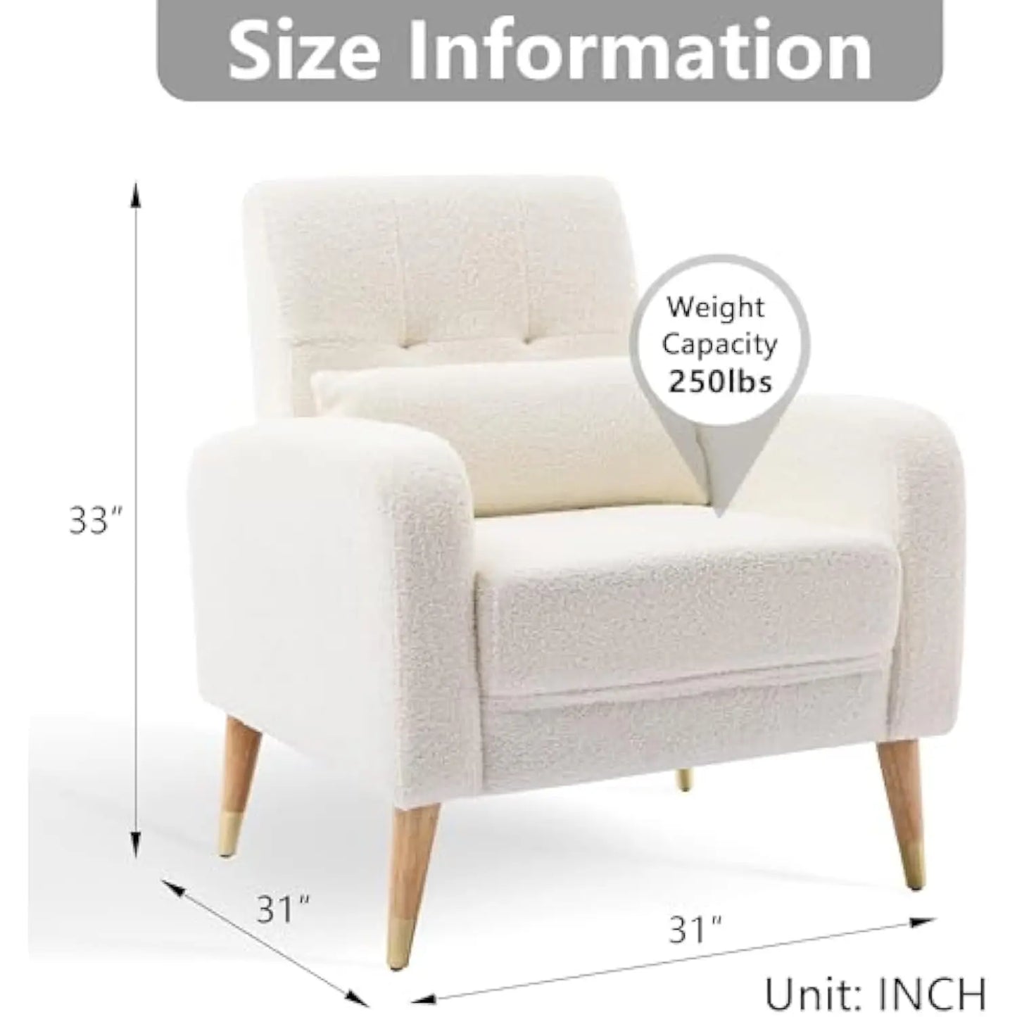 Mid-Century Modern Accent Chair, Upholstered Armchair Living Room Chair, Comfy Single Sofa Chair with Sturdy Legs for Living R