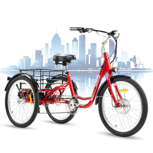 Adult walking electric tricycle, 350W 36V 13AH electric tricycle, 7-speed, 24 inch wheels, 15mph, range 25-40 miles