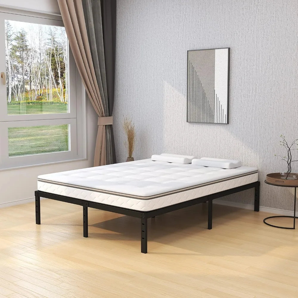 16 Inch Queen Bed Frame No Box Spring Required, Metal Platform Queen Size Bed Frames with 14 Inch Storage