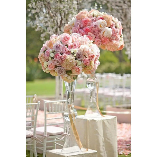 Tall Trumpet Vase Bulk, Open 7.5", Height 30", Base 7.5", (Multiple Size/Color Choices) Clear Reversible Latour Floral Wedding