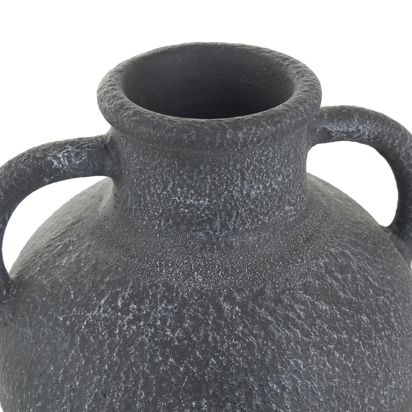 16 Whitewashed Textured Amphora Black Ceramic Vase with 2 Handles