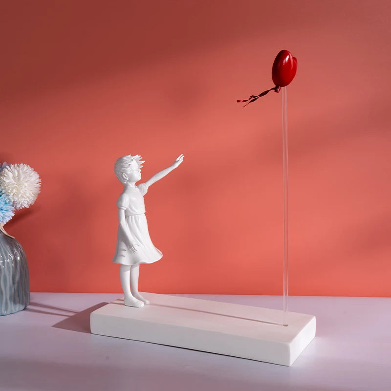 Heart Balloon Flying Girl Inspired By Banksy Artwork Modern Sculpture Home Decoration Statue Decoration Large Crafts Ornament