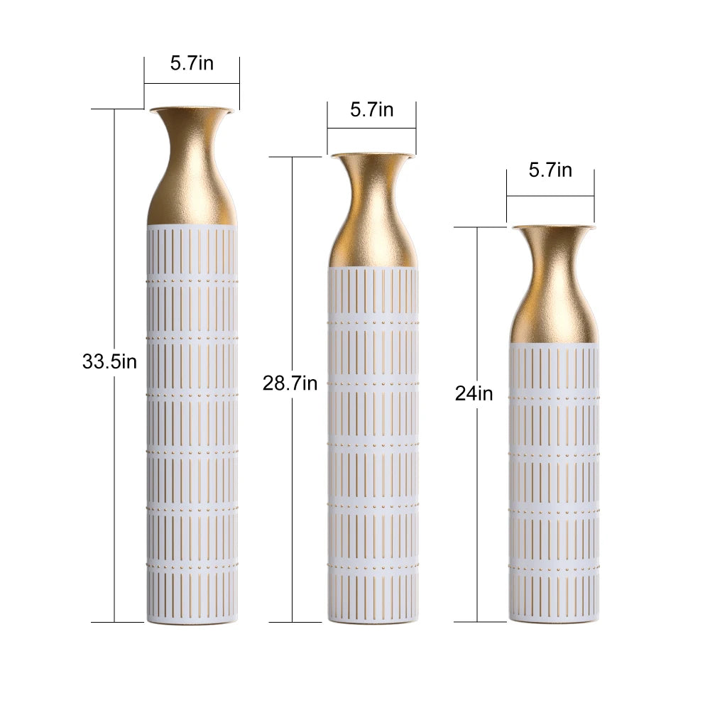 Floor Metal Vases Decorated White Metal vases Set of 3 gorgeous home decor large glazed metal vases