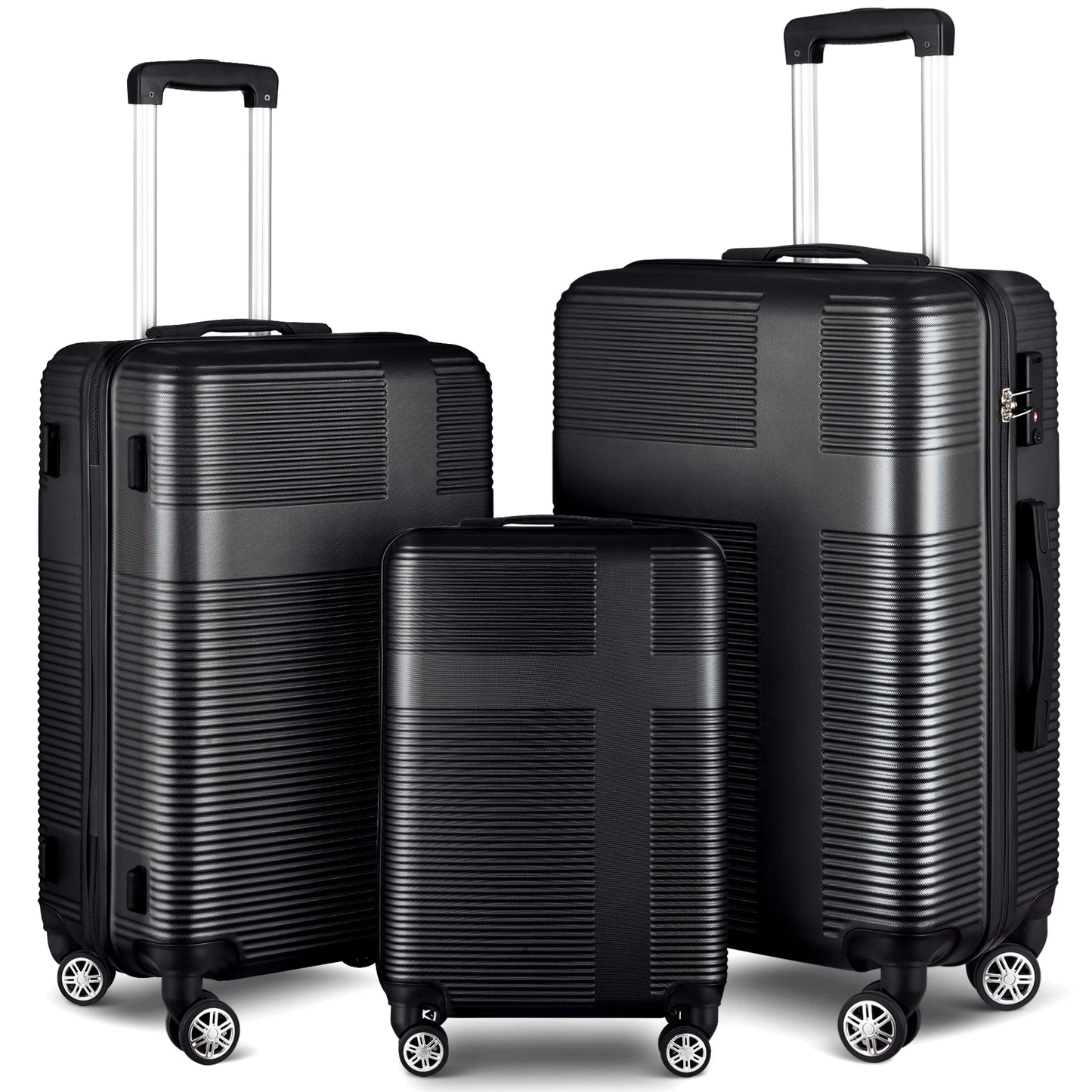 3 Piece Luggage Set with TSA Lock 20"/24"/28" Lightweight Cross Stripe Hardshell Suitcase with 360 Degree Spinner Wheels