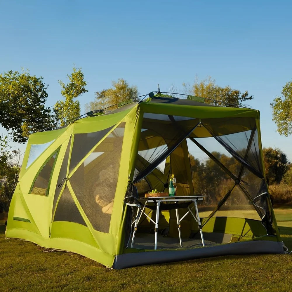 Instant Pop-Up Center Pivot Tent, 60 Seconds to Set Up, Simple Tent with Screen Room, Rain Sheet and Carry Bag, Green
