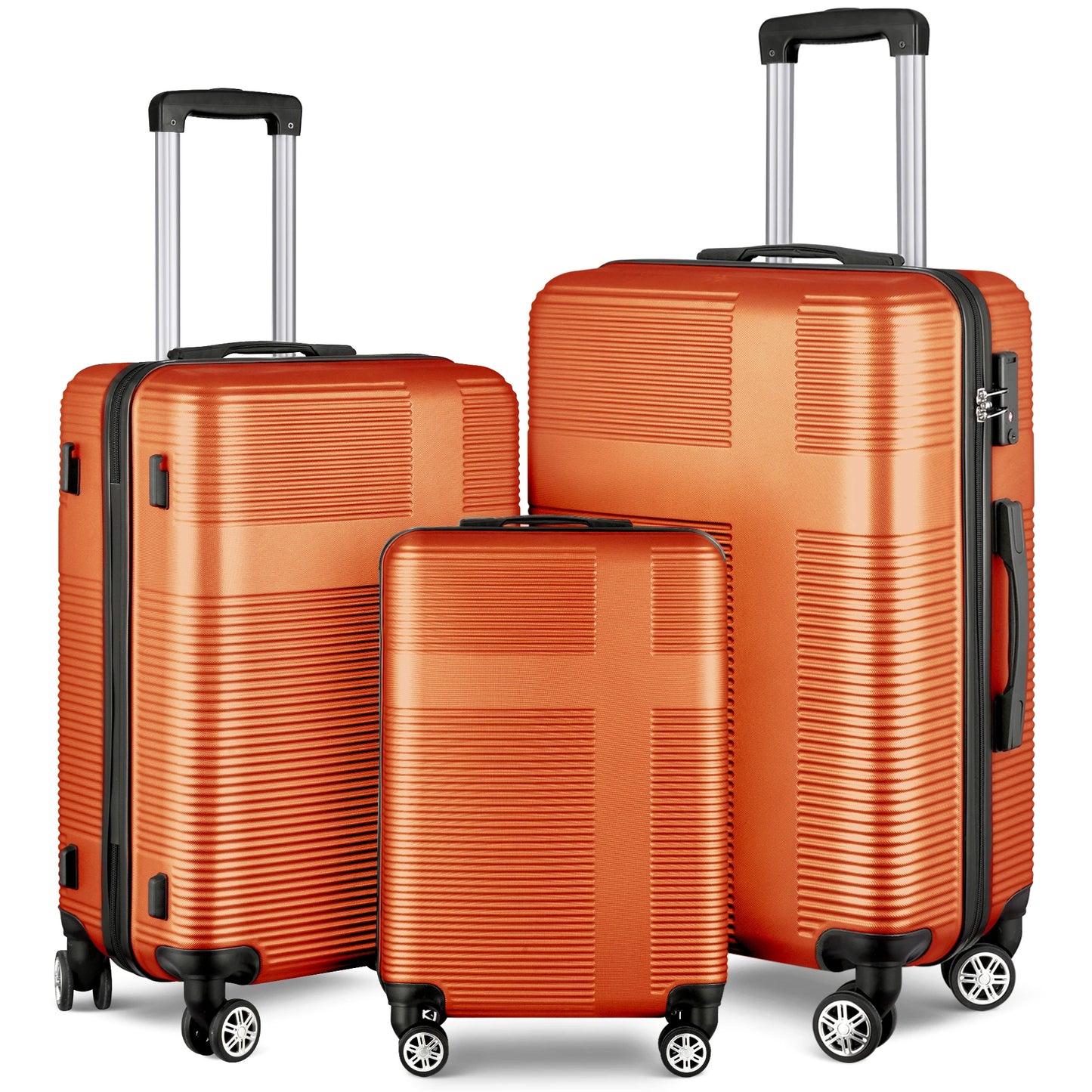 3 Piece Luggage Set with TSA Lock 20"/24"/28" Lightweight Cross Stripe Hardshell Suitcase with 360 Degree Spinner Wheels