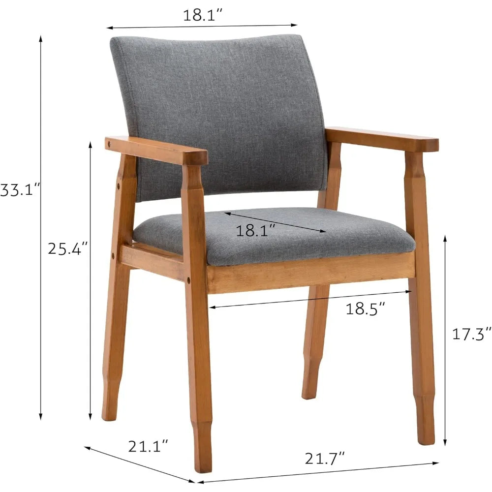 Set of 2 Mid Century Modern Walnut Dining Chairs Wood Arm Grey Fabric Kitchen Cafe Living Room Decor Furniture