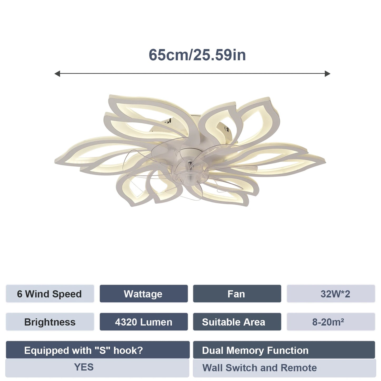 Ceiling mounted fan light with silent fan, adjustable wind speed, dimmable LED lighting, equipped with remote control