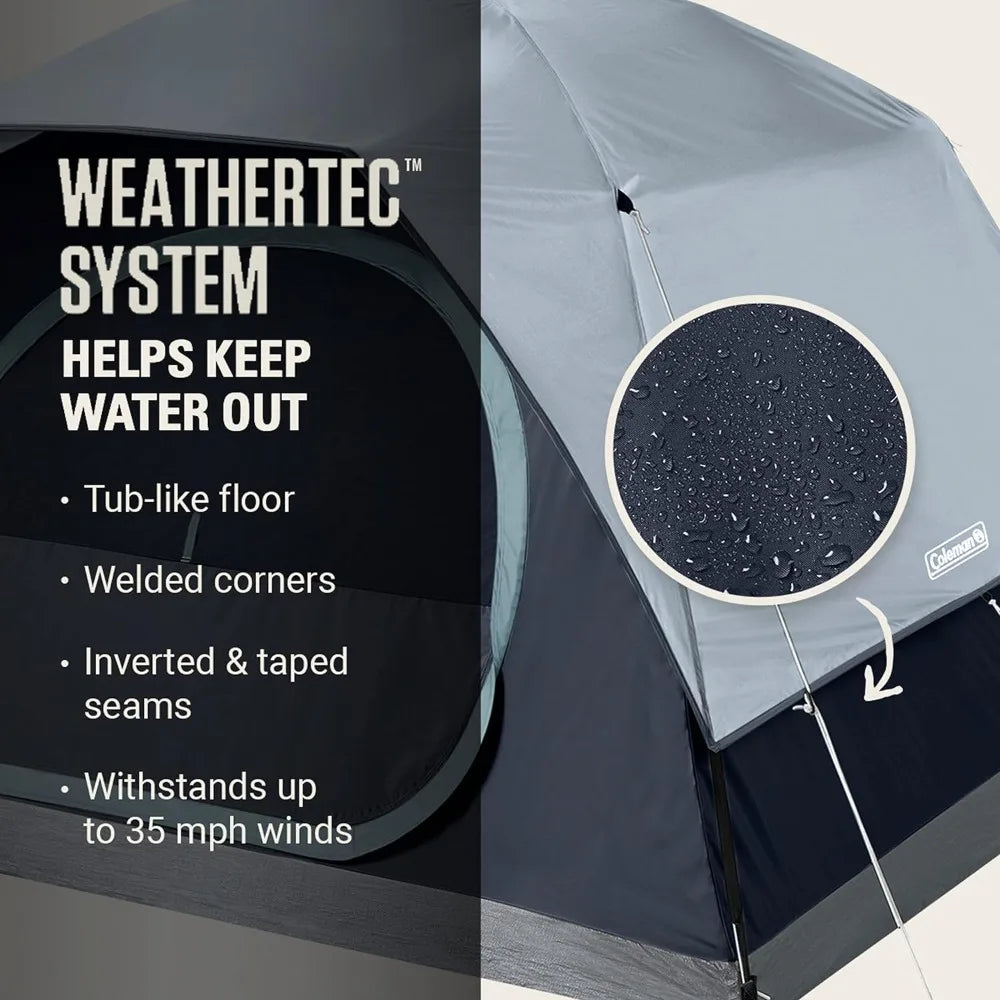 Skydome Camping Tent with LED Lights, Weatherproof 4/8 Person Family Tent Includes Pre-Attached Poles