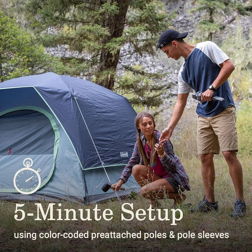 Skydome Camping Tent with LED Lights, Weatherproof 4/8 Person Family Tent Includes Pre-Attached Poles