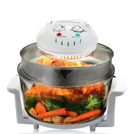 14.25" Halogen Oven Air Fryer Rotisserie Roaster Glass Bowl Multipurpose Cooking Control Auto Off See-Through Easy Clean