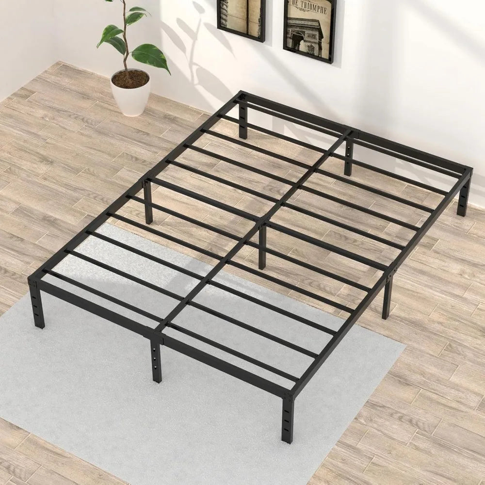 16 Inch Queen Bed Frame No Box Spring Required, Metal Platform Queen Size Bed Frames with 14 Inch Storage