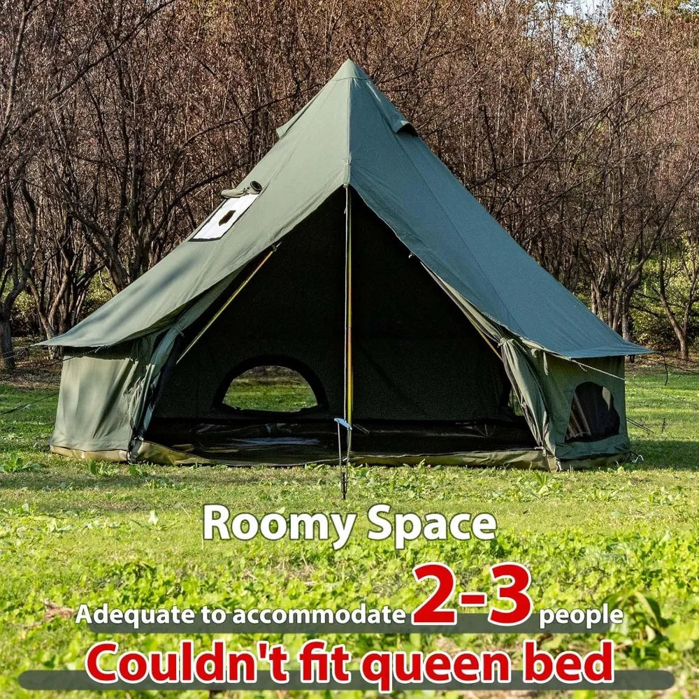 Cotton canvas bell tent with stove jack for family camping, four season tent with zippered removable floor