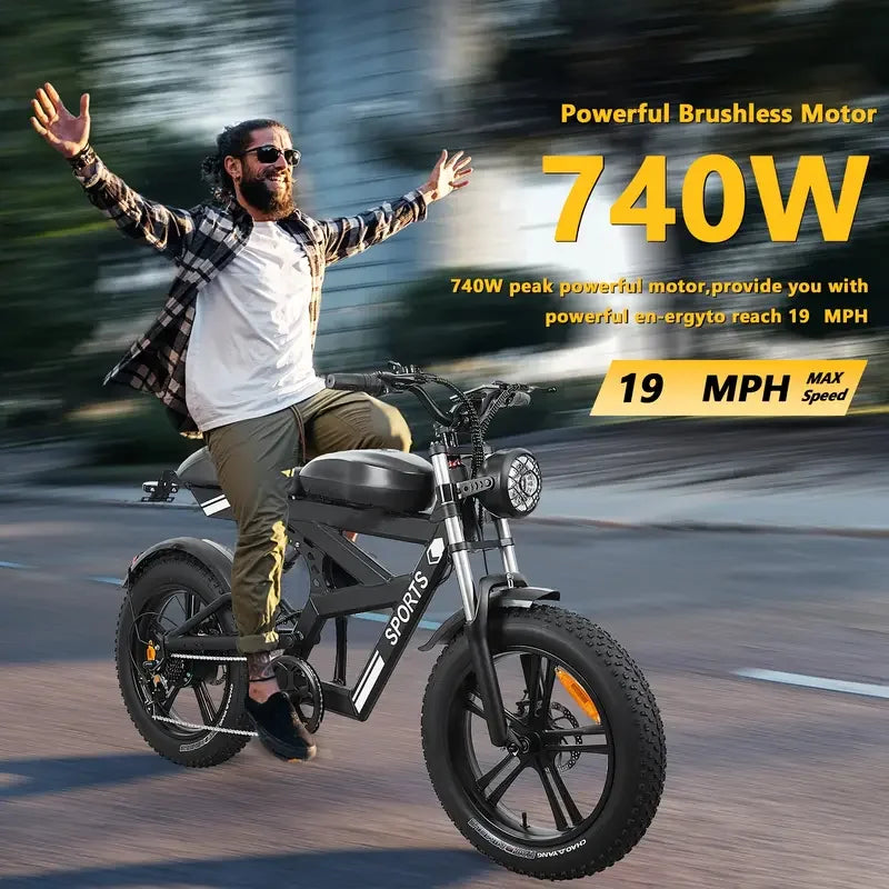 Electric Bike 740W Motor With 854.4WH Battery, 20 Miles Per Hour, 20'' Fat Tire Road Mountain Commuter Lightweight Electric Bike