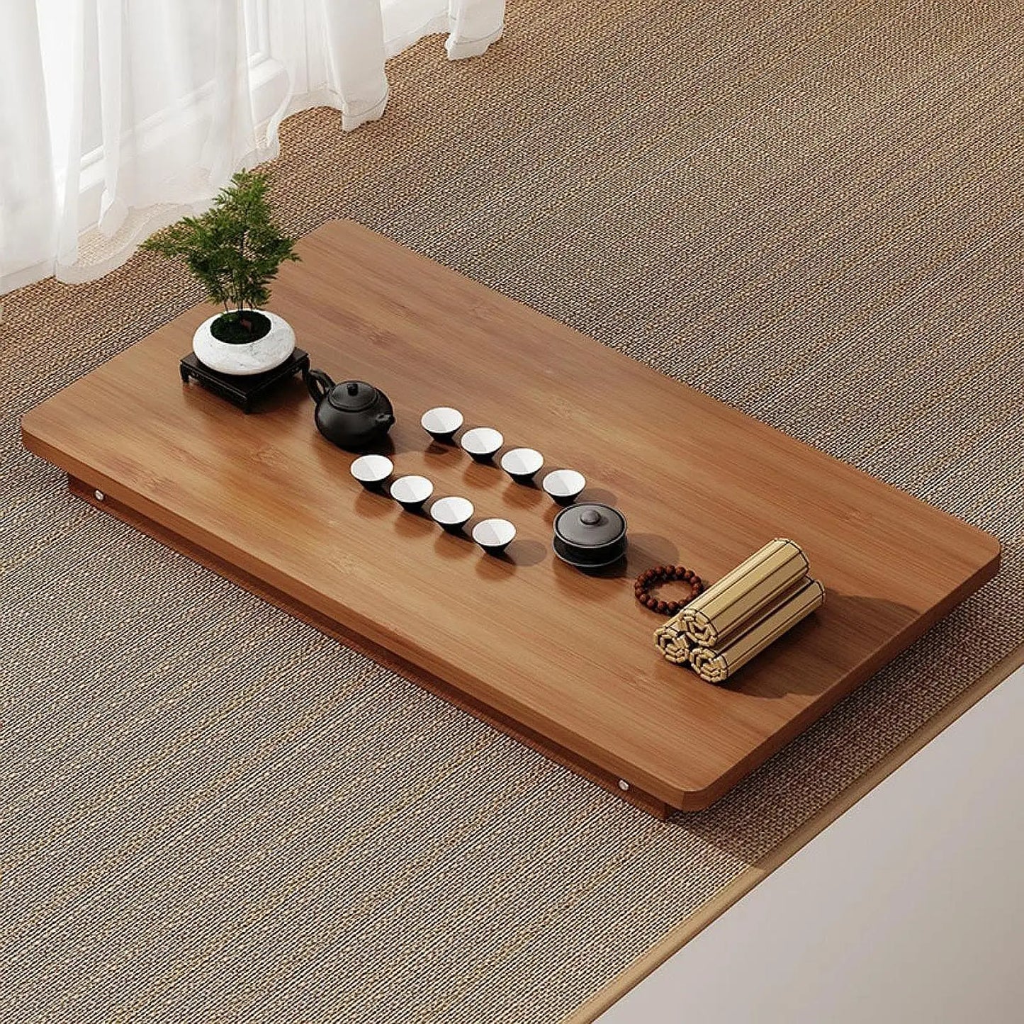 Side Table Wooden Floor Table Folding Coffee Tea Table Modern Accent Table for Living Room Bedroom Balcony Home Office Furniture