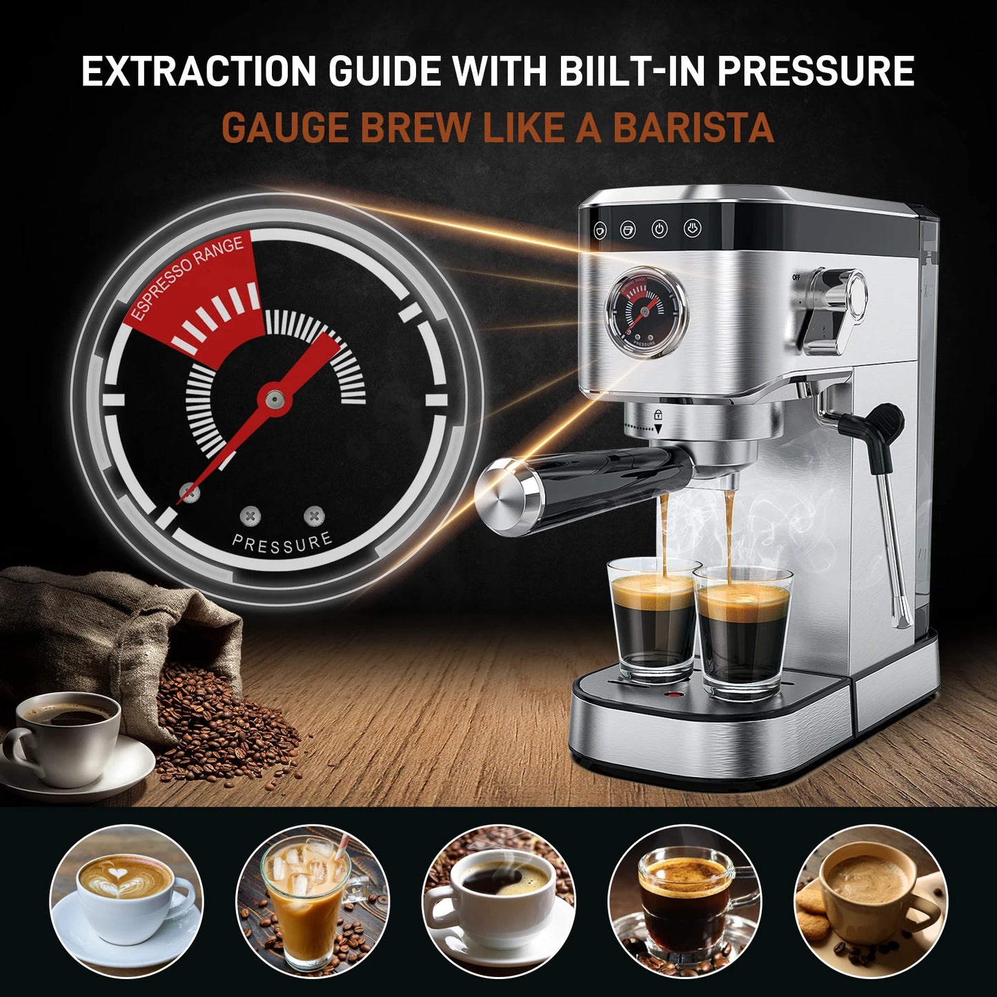 Sejoy Espresso Machine 20Bar Espresso Maker, Dual Boiler Coffee Maker with Milk Frother, Semi-automatic Coffee Machine