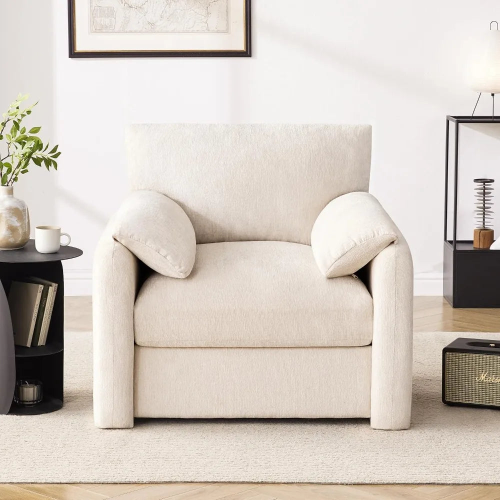 Chenille Oversized Armchair, 38.6" Wide Accent Chairs for Living Room & Bedroom Modern Lounge Chair, Upholstered Mid-Century
