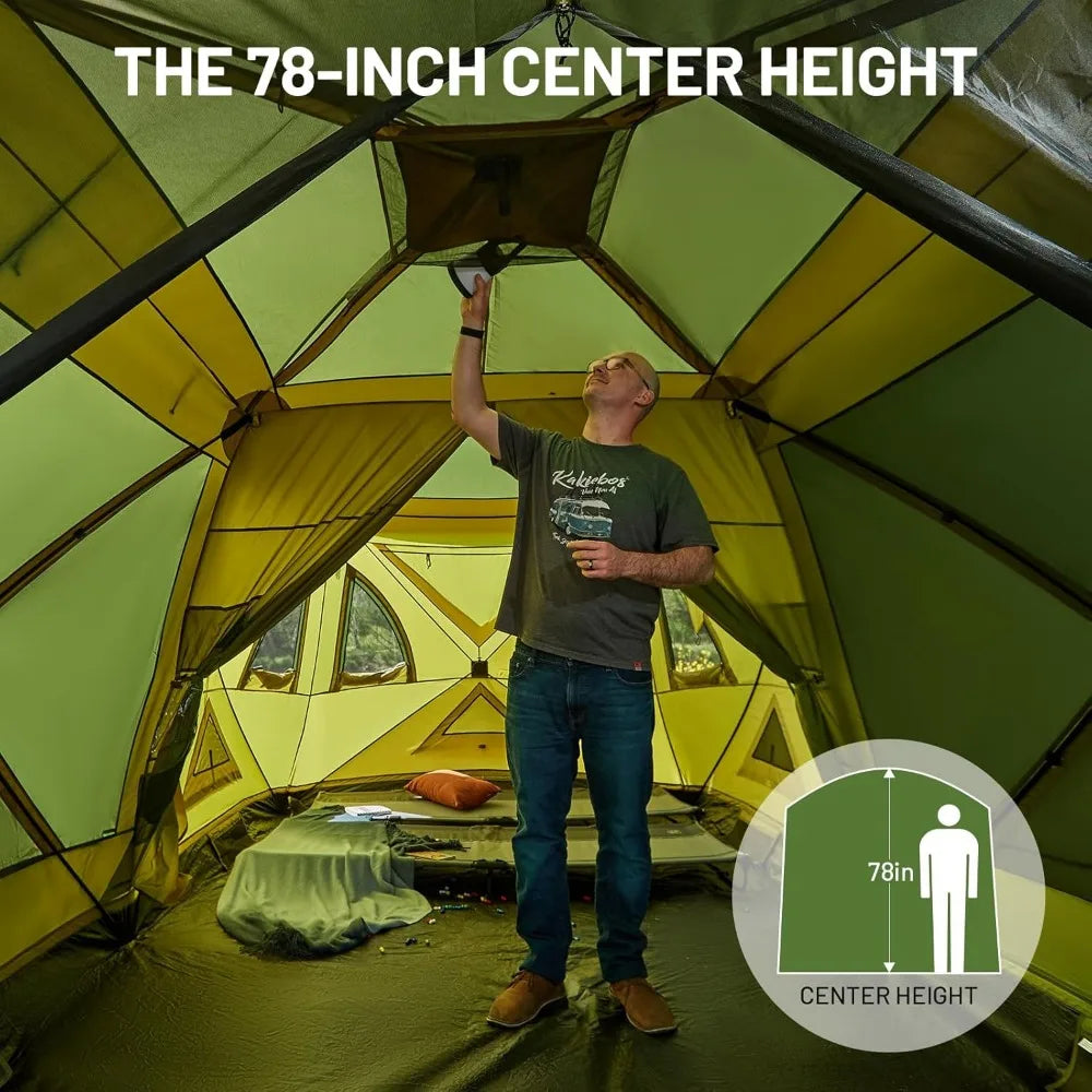 Instant Pop-Up Center Pivot Tent, 60 Seconds to Set Up, Simple Tent with Screen Room, Rain Sheet and Carry Bag, Green