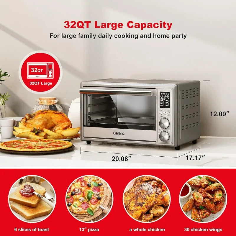 Galanz GT12SSDAN18 Digital Fry & Rotisserie Combo 8-in-1 Air Fryer Toaster, Convection Oven with Pizza & Dehydrate,4 Accessories