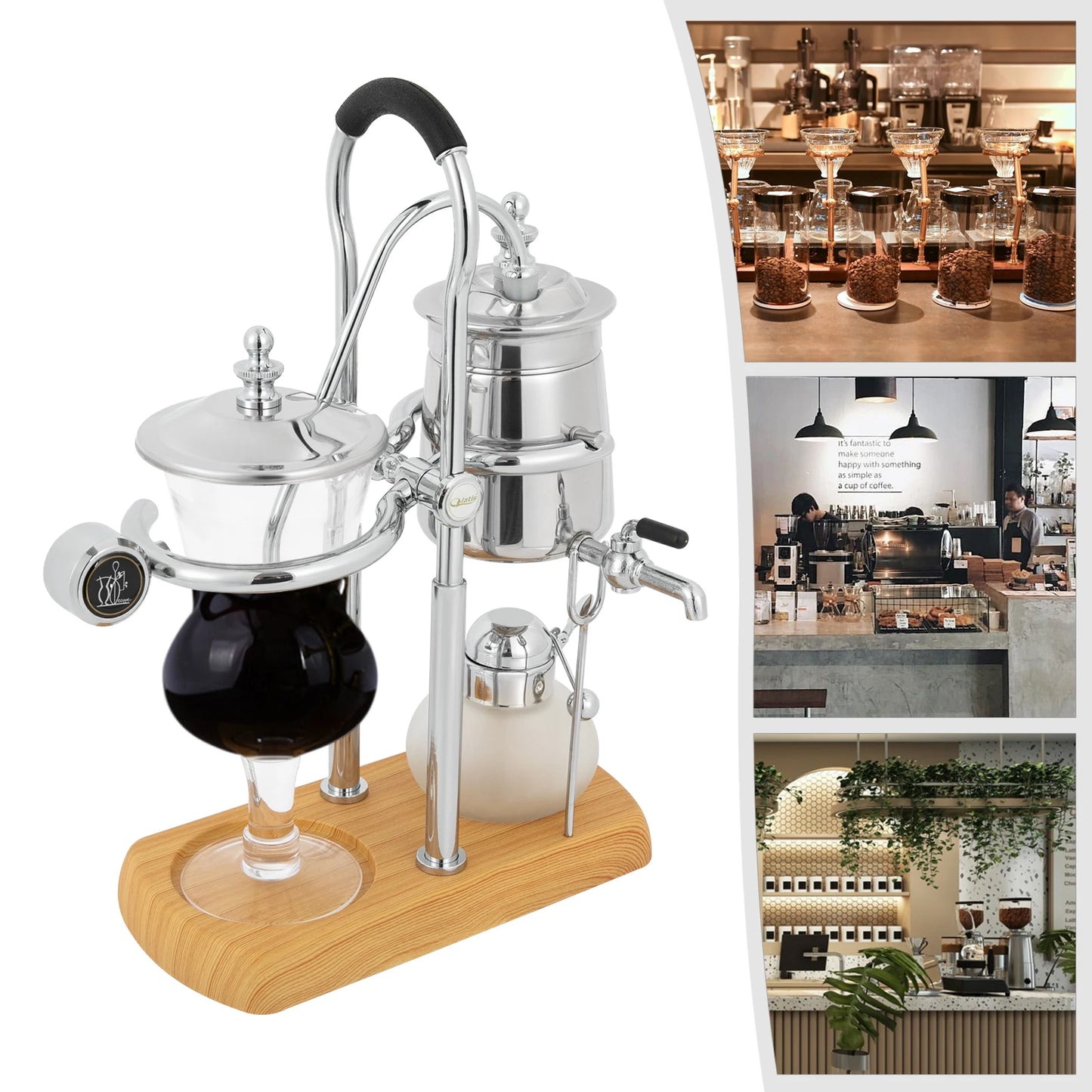 Retro Siphon Coffee Maker, 37Qt Capacity, Alcohol Lamp with Temperature Control, Plastic Filter for Pure Taste,  Stainless