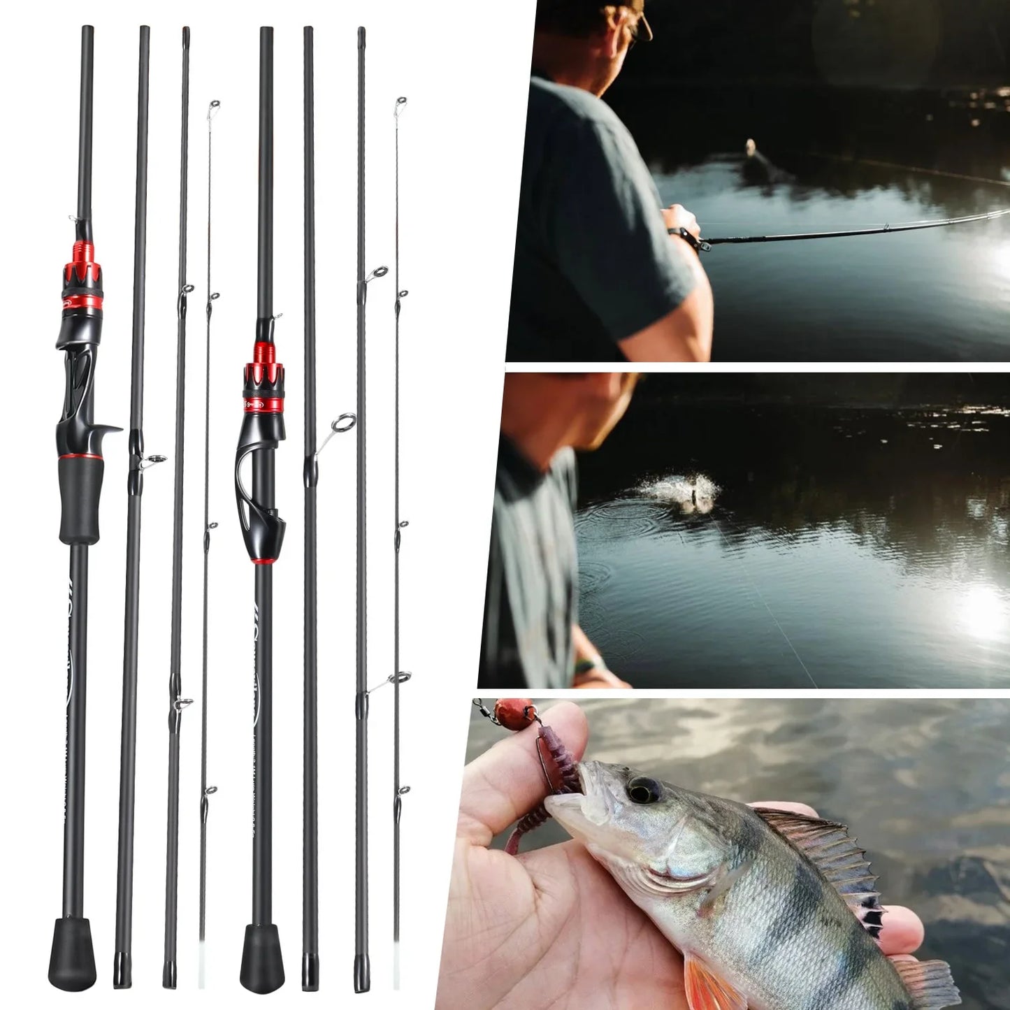Sougayilang Casting Spinning Fishing Rod 2.1m UltraLight Carbon Fiber Rod Pole 4 Section with EVA Handle 0.8-5g Lure Weight Reel