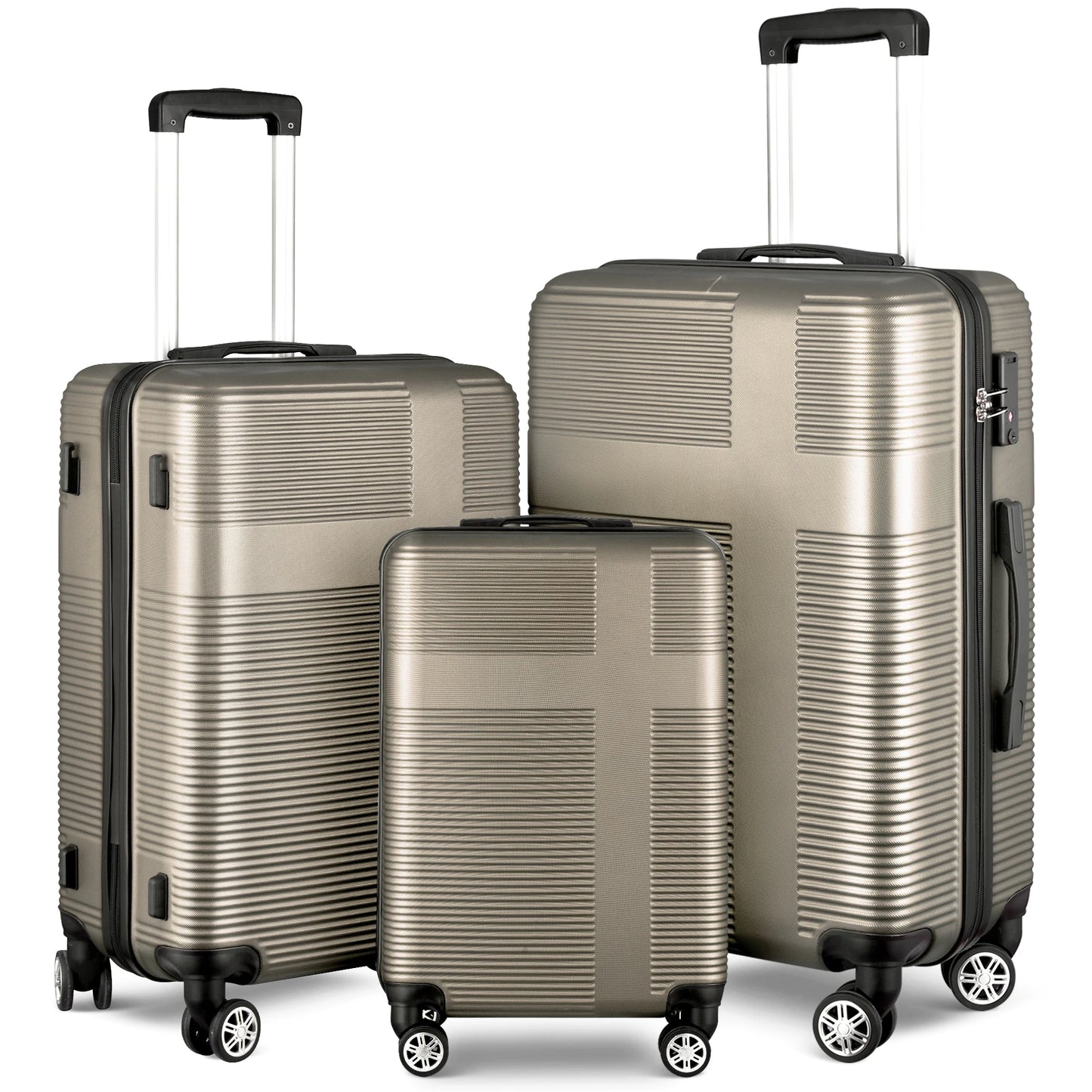 3 Piece Luggage Set with TSA Lock 20"/24"/28" Lightweight Cross Stripe Hardshell Suitcase with 360 Degree Spinner Wheels