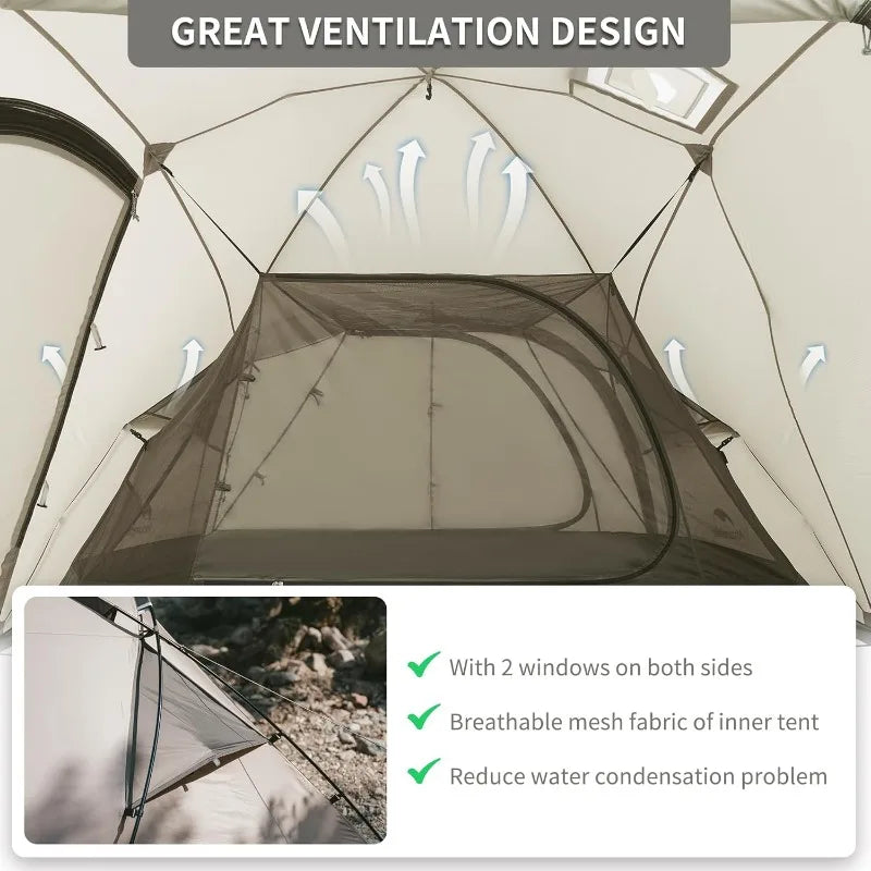 Naturehike Massif Hot Tent with Stove Jack, 4 Season Tent, 1/2/4/6 Person Camping Tent, UPF50+ Waterproof Windproof Winter Tent