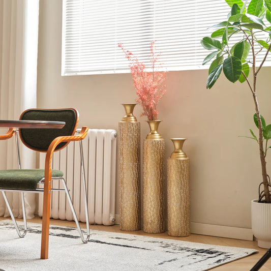 Metal Decorative Vases High Distress Metal Center Vases Growing Vine Patterns Set of 3 Vases Home Decoration 34 ", 29 ", 25 "H