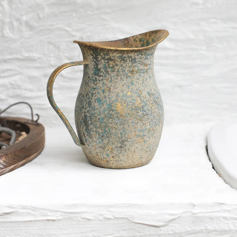 Rustic Shabby Chic Vase Vintage Galvanized Flower Vase Metal Vintage Vase French Style Farmhouse Decorative Pitcher