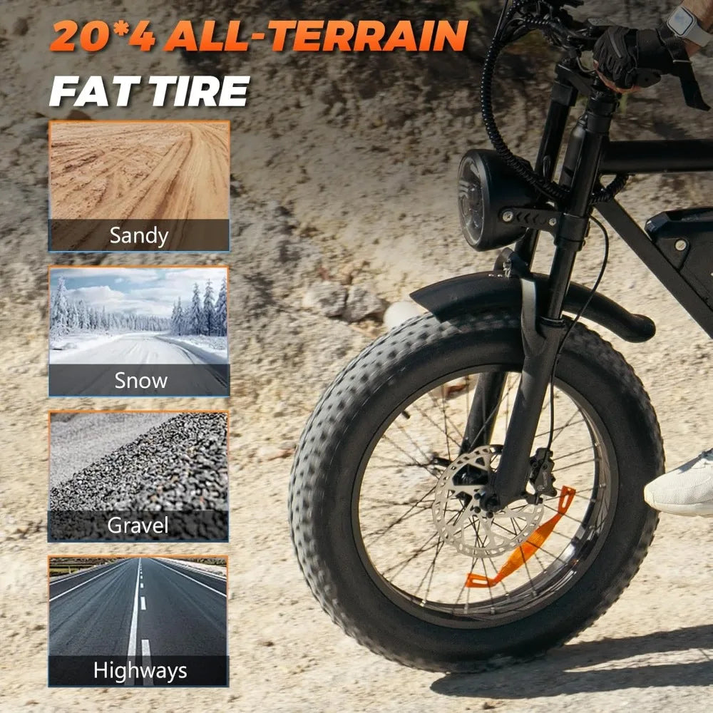 Electric Bike,20”x 4”Fat Tire,Peak 1500W Motor,7 Speed Electric Motorcycle Bicycle, 48V15AH/13AH Battery 3 Riding Modes Up to