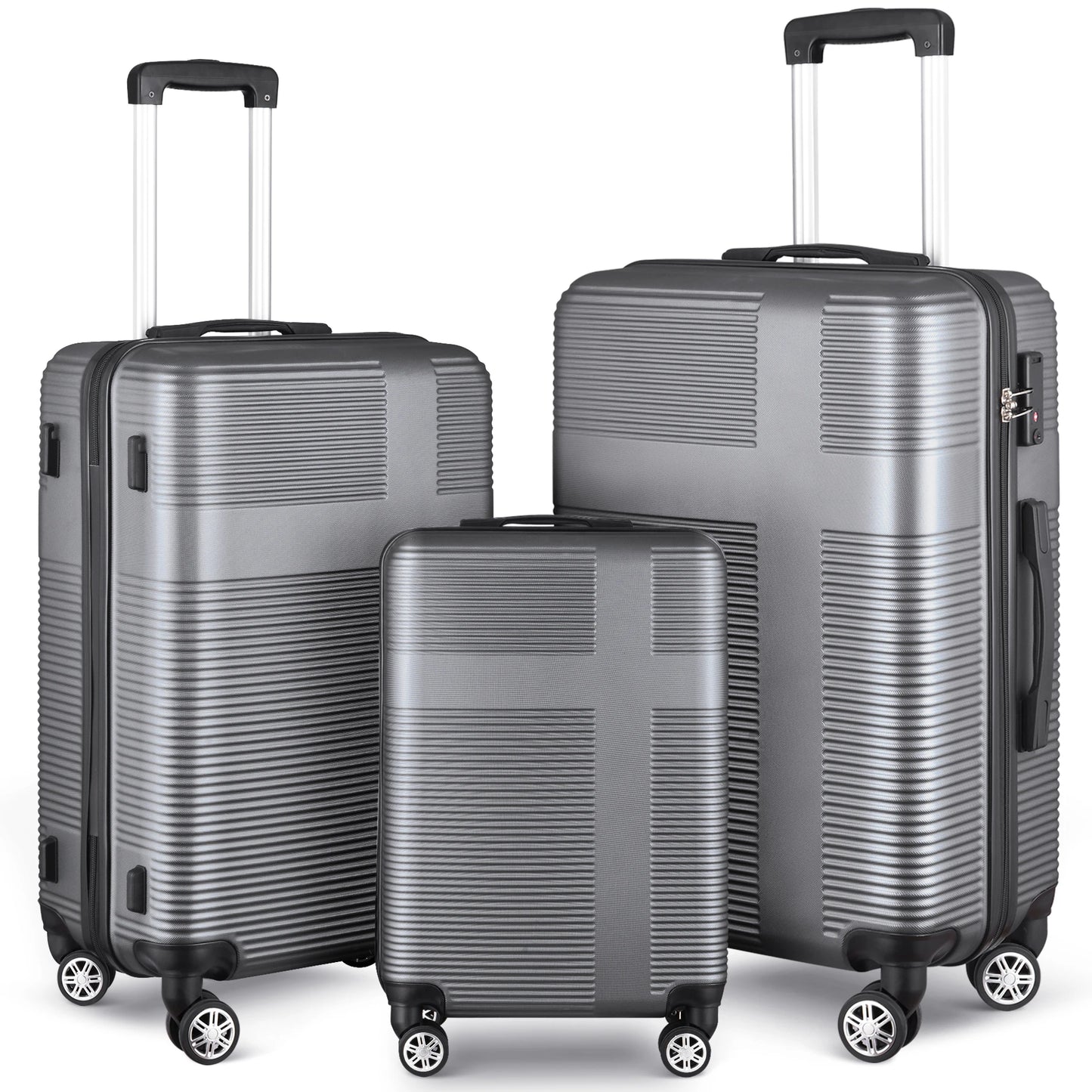 3 Piece Luggage Set with TSA Lock 20"/24"/28" Lightweight Cross Stripe Hardshell Suitcase with 360 Degree Spinner Wheels
