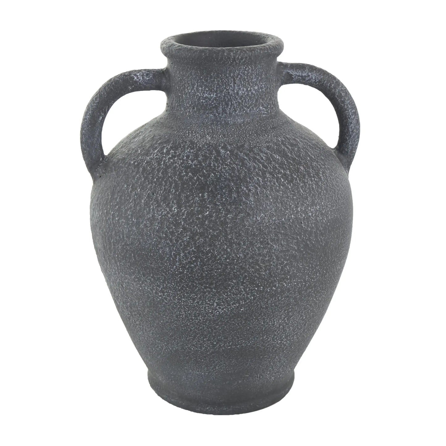16 Whitewashed Textured Amphora Black Ceramic Vase with 2 Handles