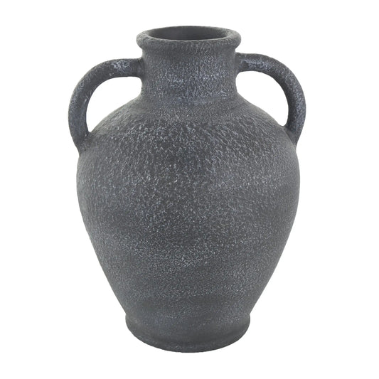 16 Whitewashed Textured Amphora Black Ceramic Vase with 2 Handles