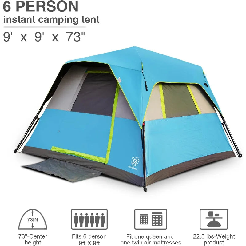 EVER ADVANCED 6 Person Blackout Camping Tent Instant Cabin Tents for Family with Rainfly, 60s Easy Setup, Water-Resistant