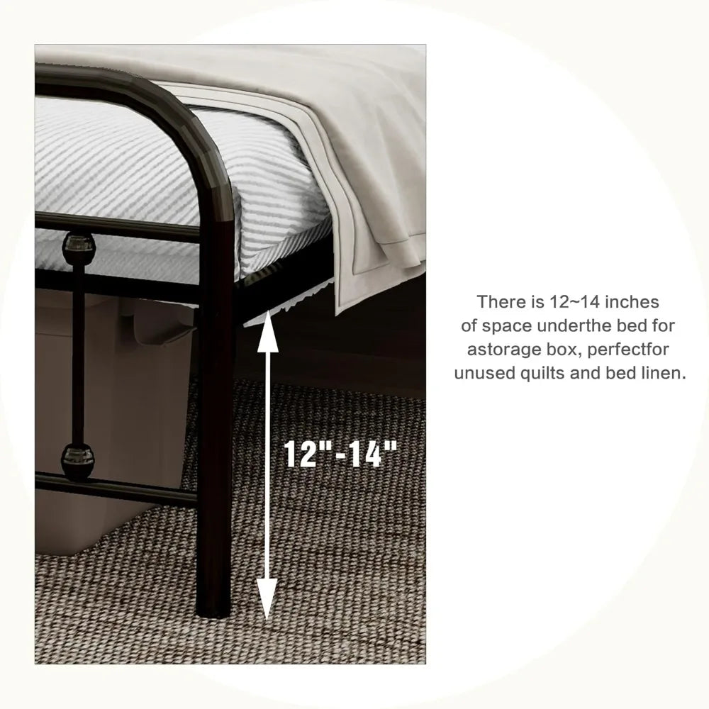 Sturdy Metal  Bed Frame with Headboard Footboard Steel Slats Support No Box Spring Needed Black