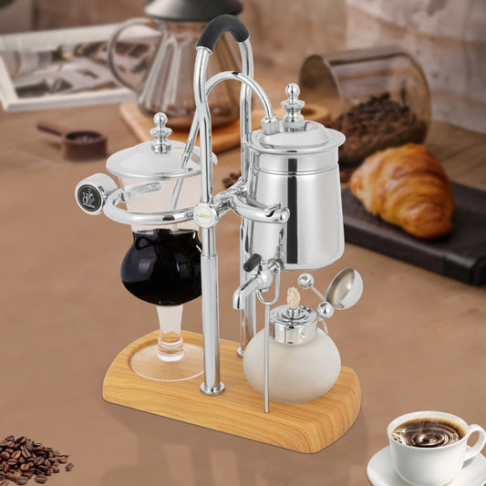 Retro Siphon Coffee Maker, 37Qt Capacity, Alcohol Lamp with Temperature Control, Plastic Filter for Pure Taste,  Stainless