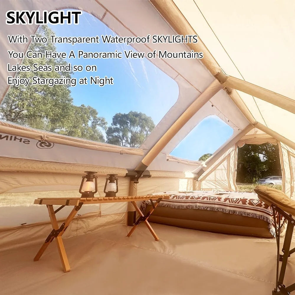 Inflatable Tent Camping 4-8 Person Large Air Tent Quick Setup Waterproof Glamping 4 Season Outdoor Oxford with Pump Windproof