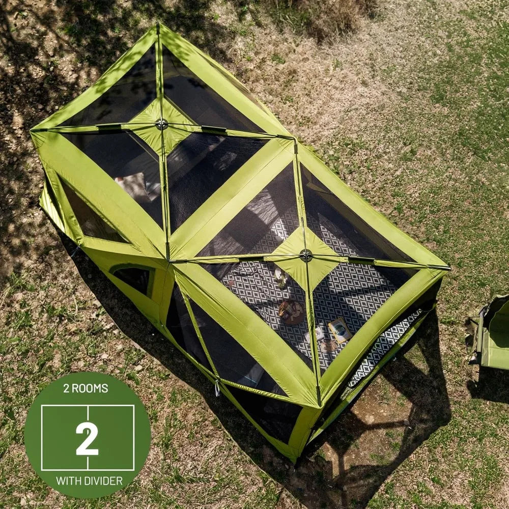 Instant Pop-Up Center Pivot Tent, 60 Seconds to Set Up, Simple Tent with Screen Room, Rain Sheet and Carry Bag, Green