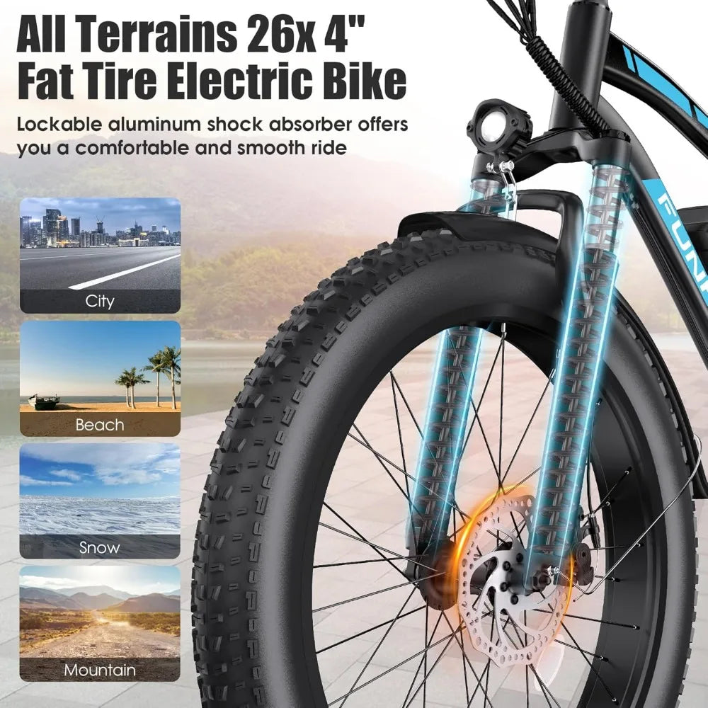 Adult electric bicycle, peak 1000W electric bicycle,25MPH 60 miles, with 48V 13AH battery, rear frame, 7-speed, front suspension