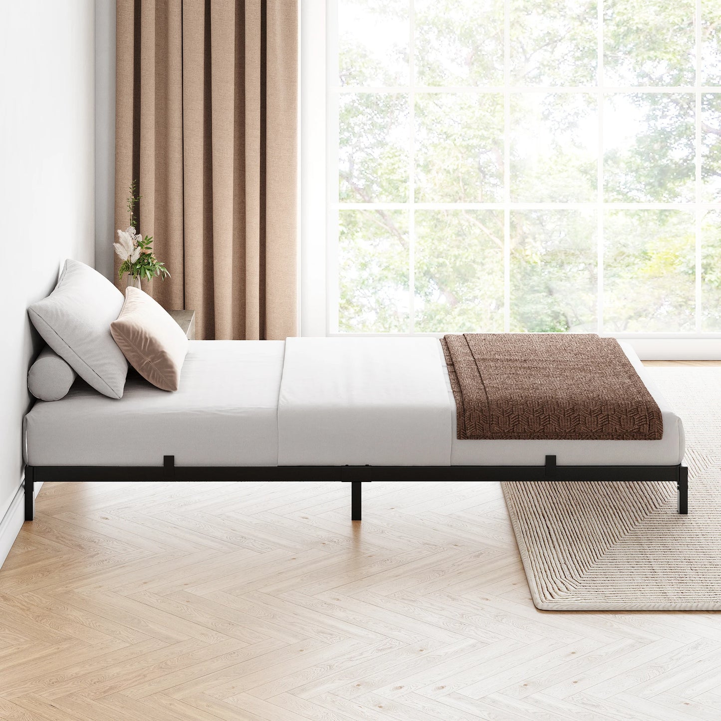 6 Inch Hight Bed Frame Low Profile Metal Platform Bed Frame Support Mattress Foundation, Noise Free, Twin/Full/Queen Size