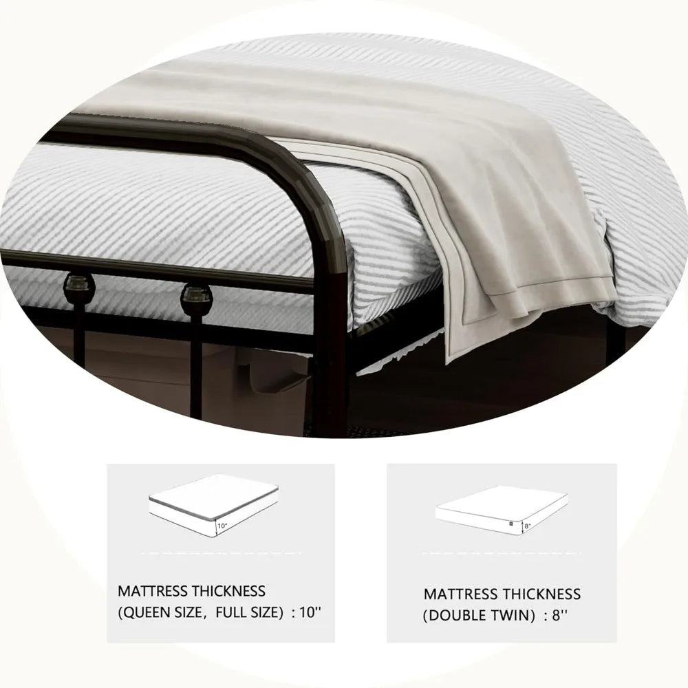 Sturdy Metal  Bed Frame with Headboard Footboard Steel Slats Support No Box Spring Needed Black