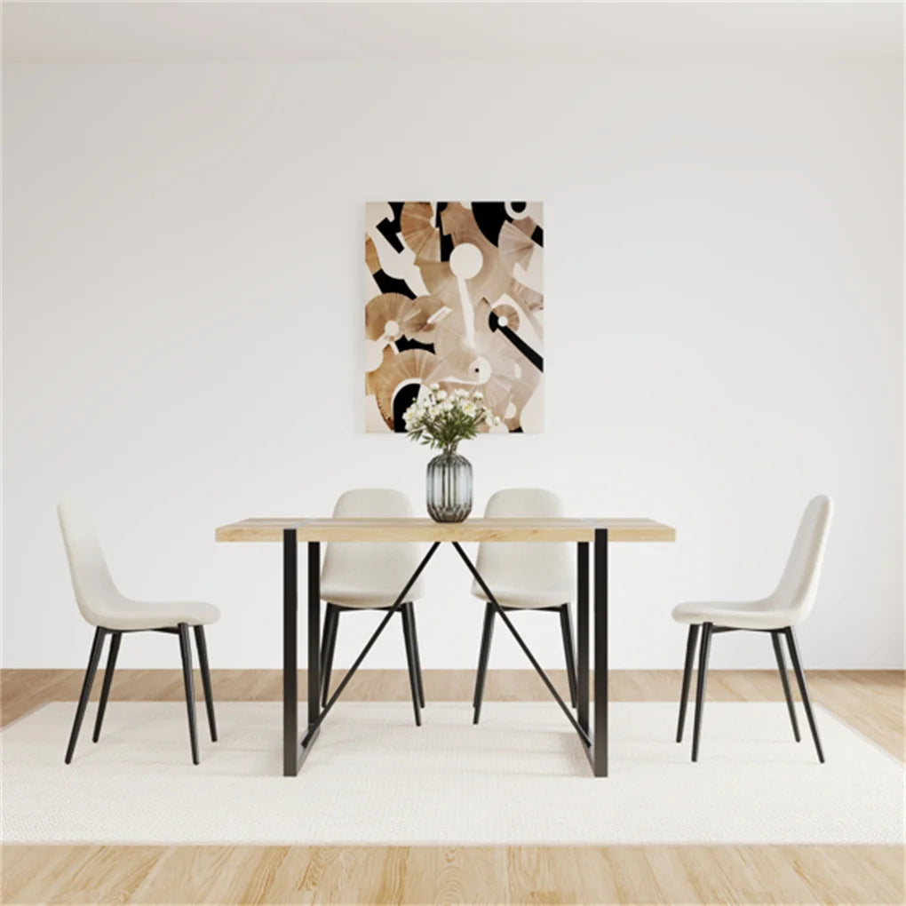 4PCS/SET Dining Chairs Modern Accent Chairs with Linen Fabric Upholstered Seat, Spoon Shape Kitchen Chair with Black Metal Legs