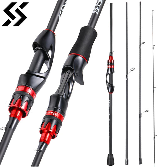 Sougayilang 4 Sections Lure Fishing Rod 2.1M Spinning/Casting Fishing Trout Pike Pole Carbon Fiber Ultralight Travel Rod Pesca