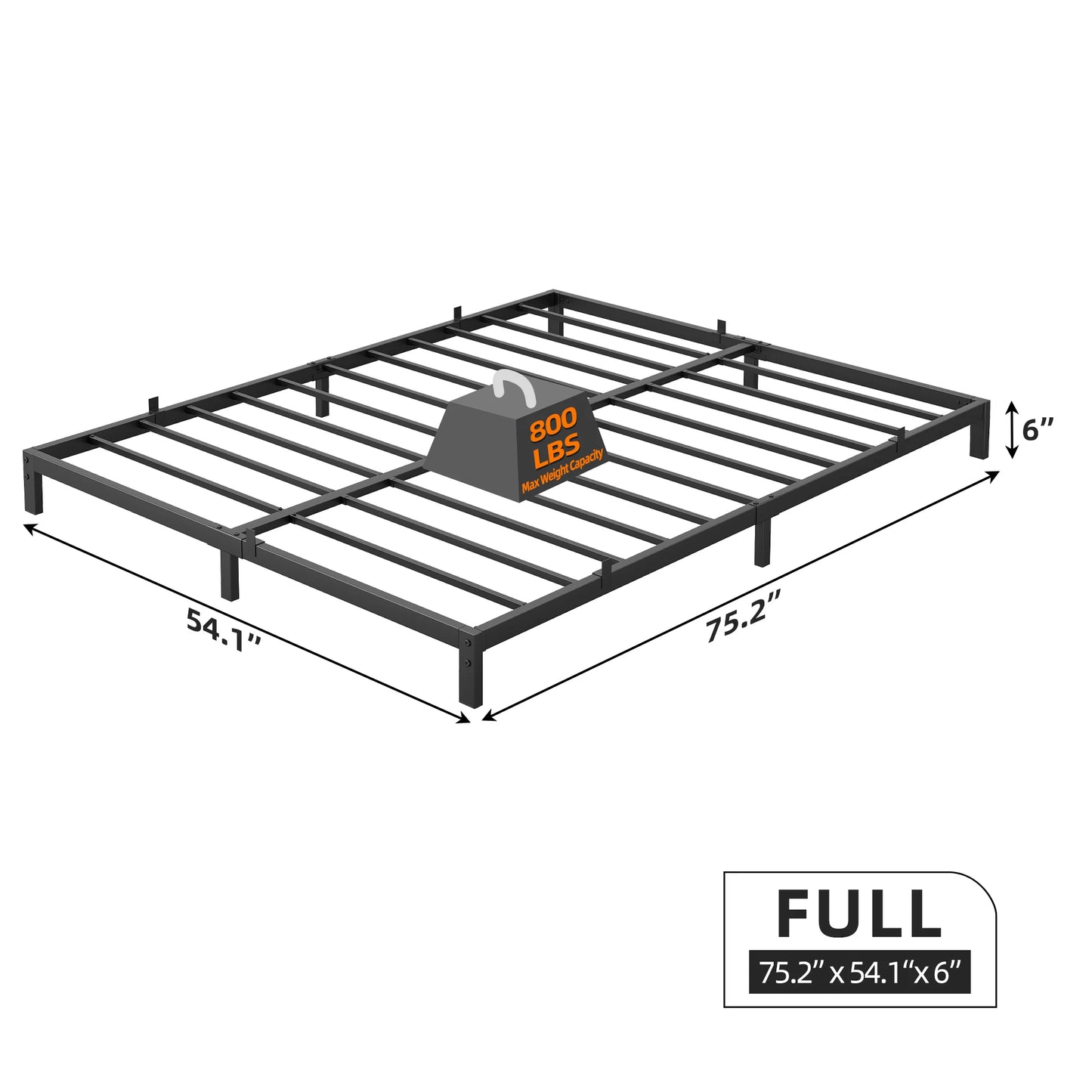 6 Inch Hight Bed Frame Low Profile Metal Platform Bed Frame Support Mattress Foundation, Noise Free, Twin/Full/Queen Size