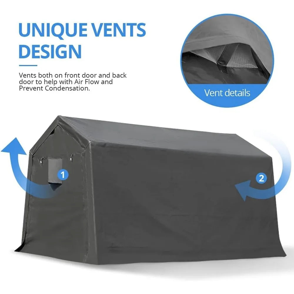 7x12 ft 2 Roll up Doors & Vents Outdoor Portable Storage Shelter Garage Tent Carport for Motorcycle ATV with Heavy Duty Metal F