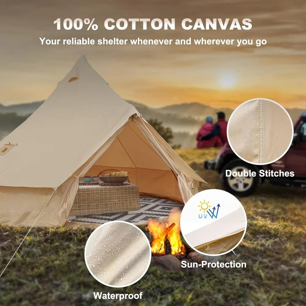 Canvas Bell Tent, 4 Seasons Breathable 100% Cotton Yurt Tent - w/Stove Jack, Luxury Tent Waterproof Canvas Party Canopy
