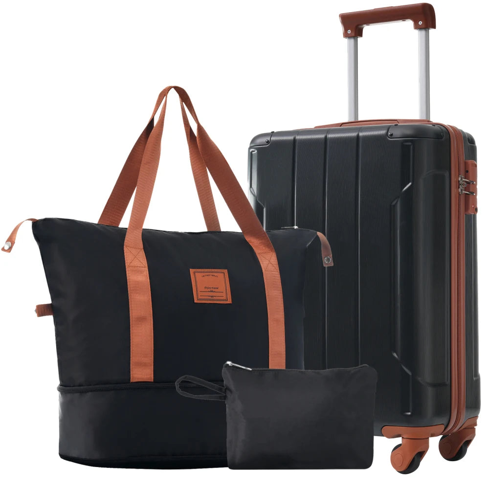Hardshell Luggage Sets 3 Piece Carry-on Suitcases with Wheels TSA Lock for Men Women Black Brown (20in)